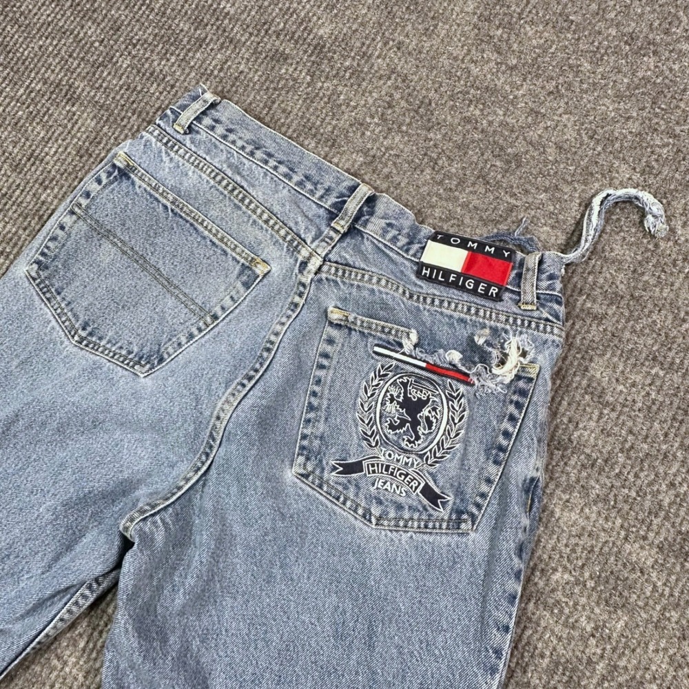 Vintage Tommy Hilfiger Jeans Mens 32x30 Measured Distressed Thrashed Flag Patch